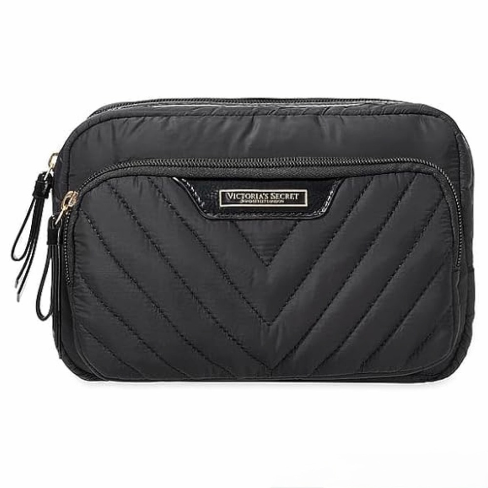 Victoria's Secret Quilted Glam Bag: Travel Makeup Pouch in Black Lily - Sold Out
